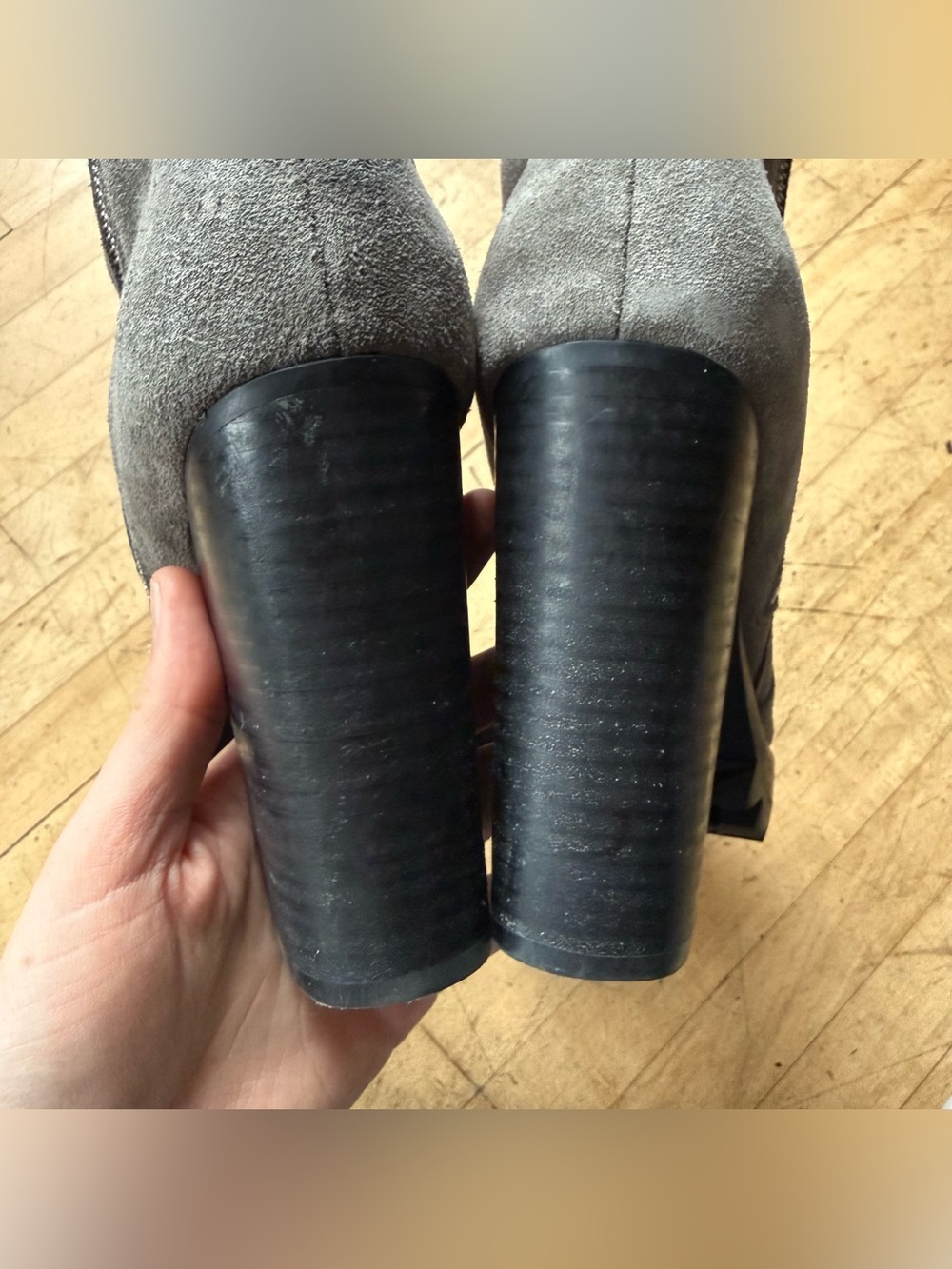 ALL SAINTS Grey Suede Lug Sole Zip Up Stacked Heel Moto Ankle Booties Ana 39 - Picture 7 of 12